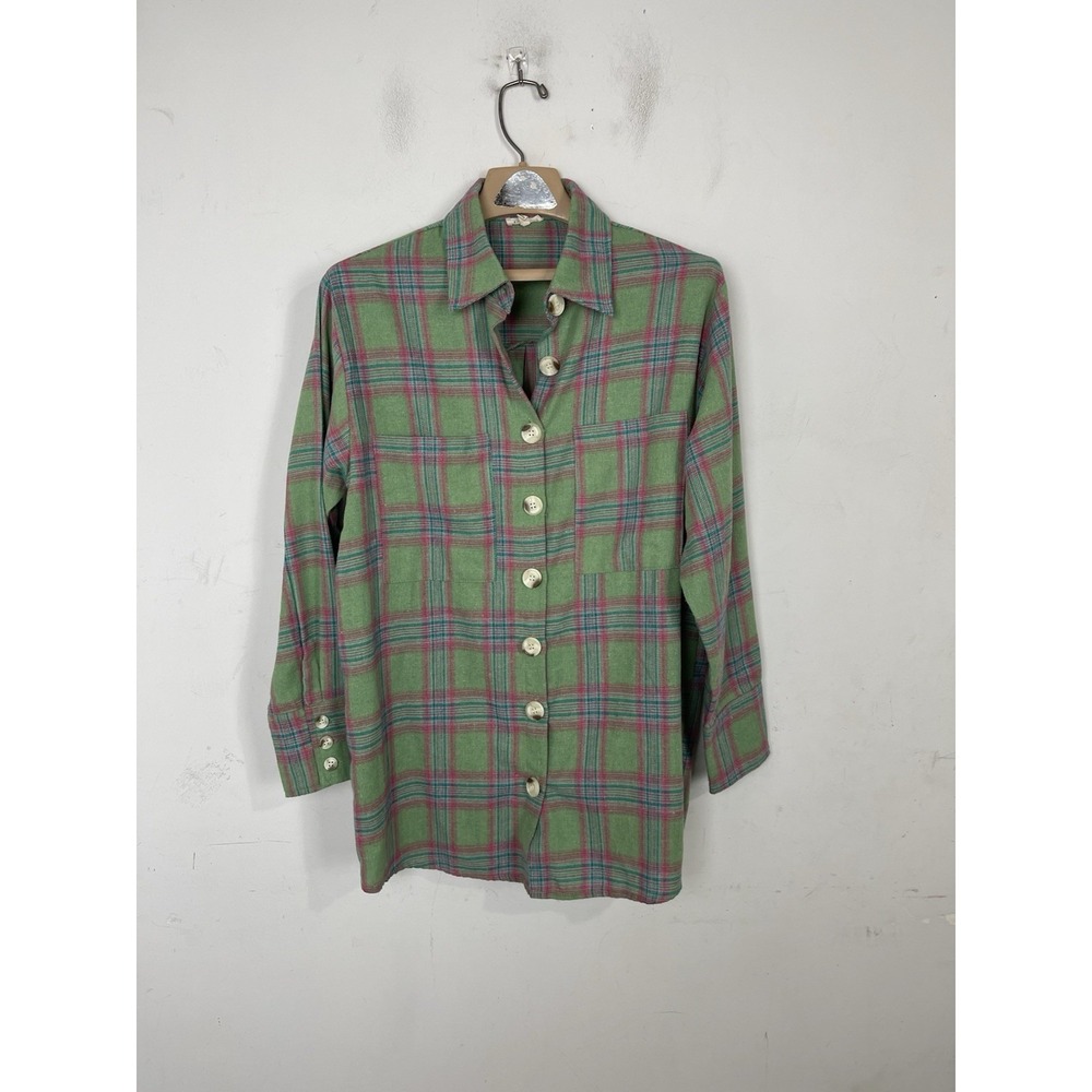 Jodifl Womens Shirt Medium Green Flannel Button‎ Up Twee Cabincore Rustic Fall